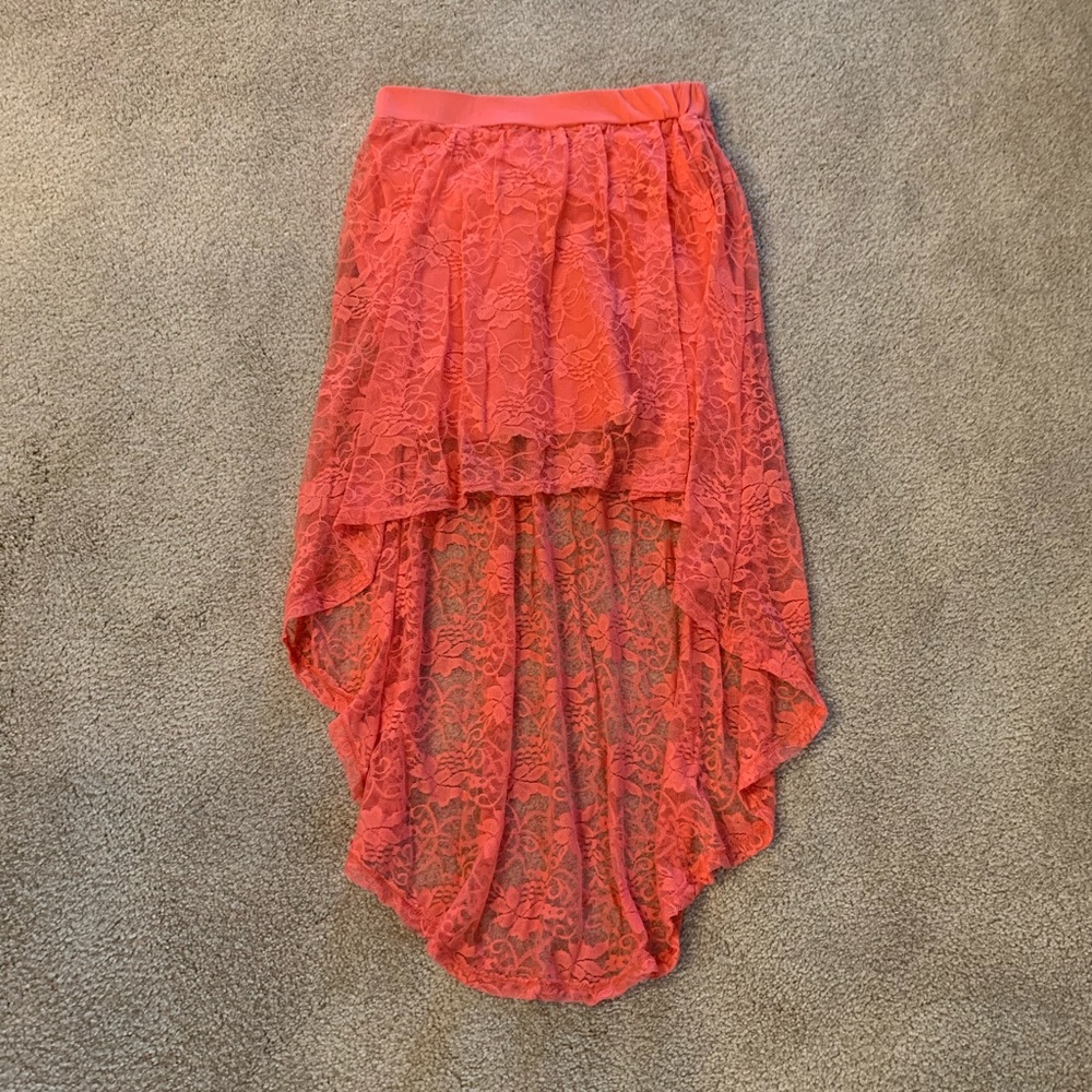 Charlotte Russe Coral Lace High Low Skirt